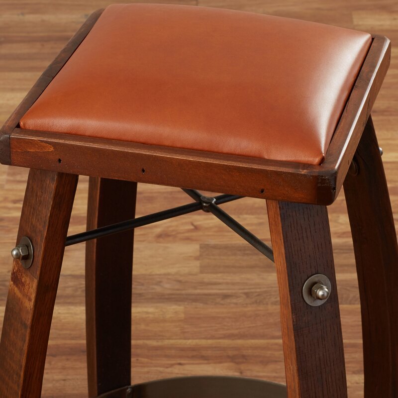 Reclaime Wine Barrel Stave Stool w/ Tan Leather Seat 818T The Rustic