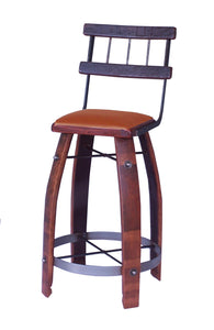 Wine Barrel Stool Tan Leather W/ Back 169T