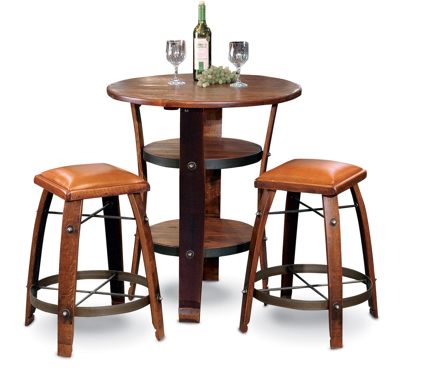 Wine Barrel Stave Stool Tan Leather 24