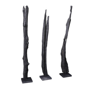 Tall Teak Wood Sculpture Weathered Grey