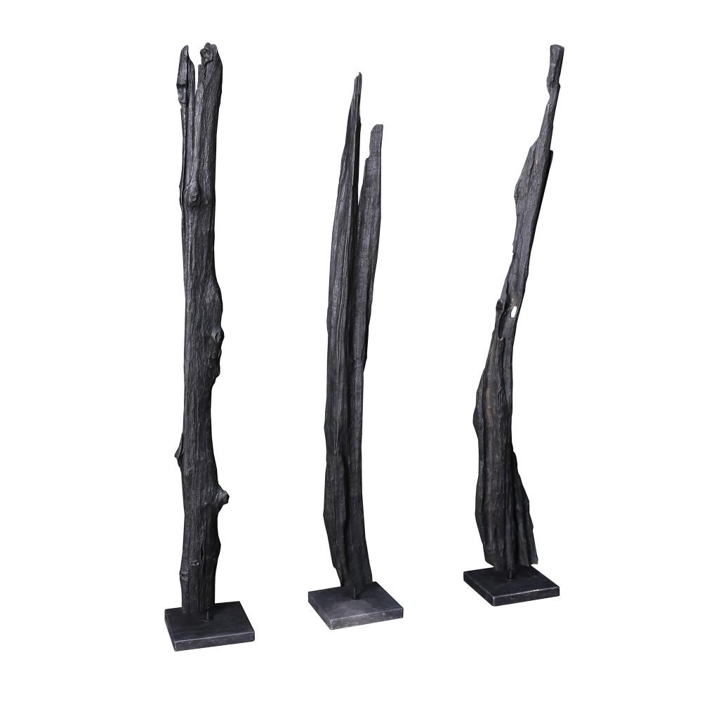 Tall Teak Wood Sculpture Weathered Grey