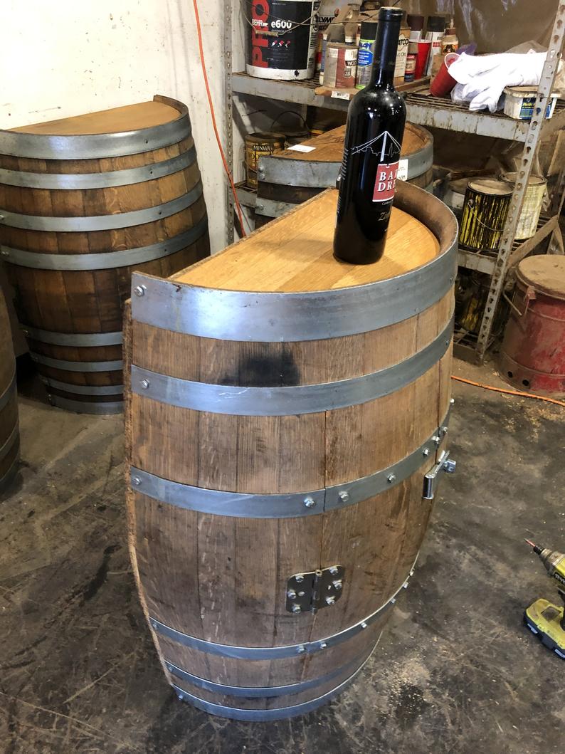 Wine barrel clearance storage cabinet