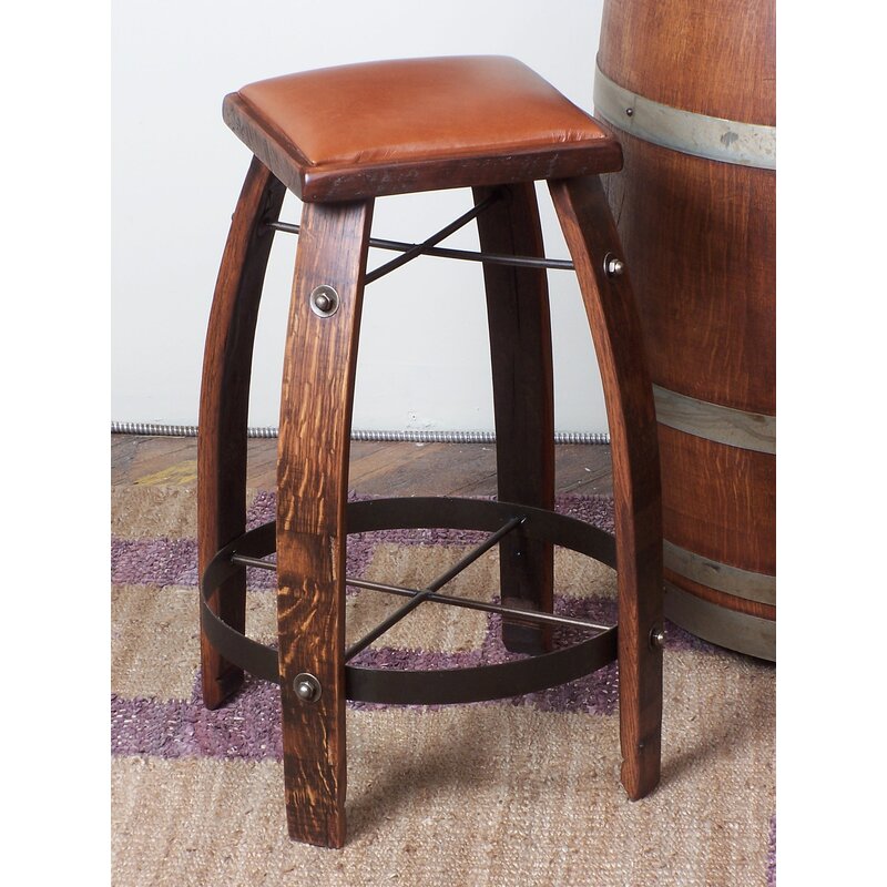 Reclaime Wine Barrel Stave Stool w/ Tan Leather Seat 818T